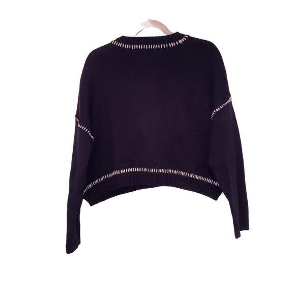 Anthropologie Moon & Madison Blue Oversized Cropped USA Knit Sweater Sz XS - Picture 6 of 6